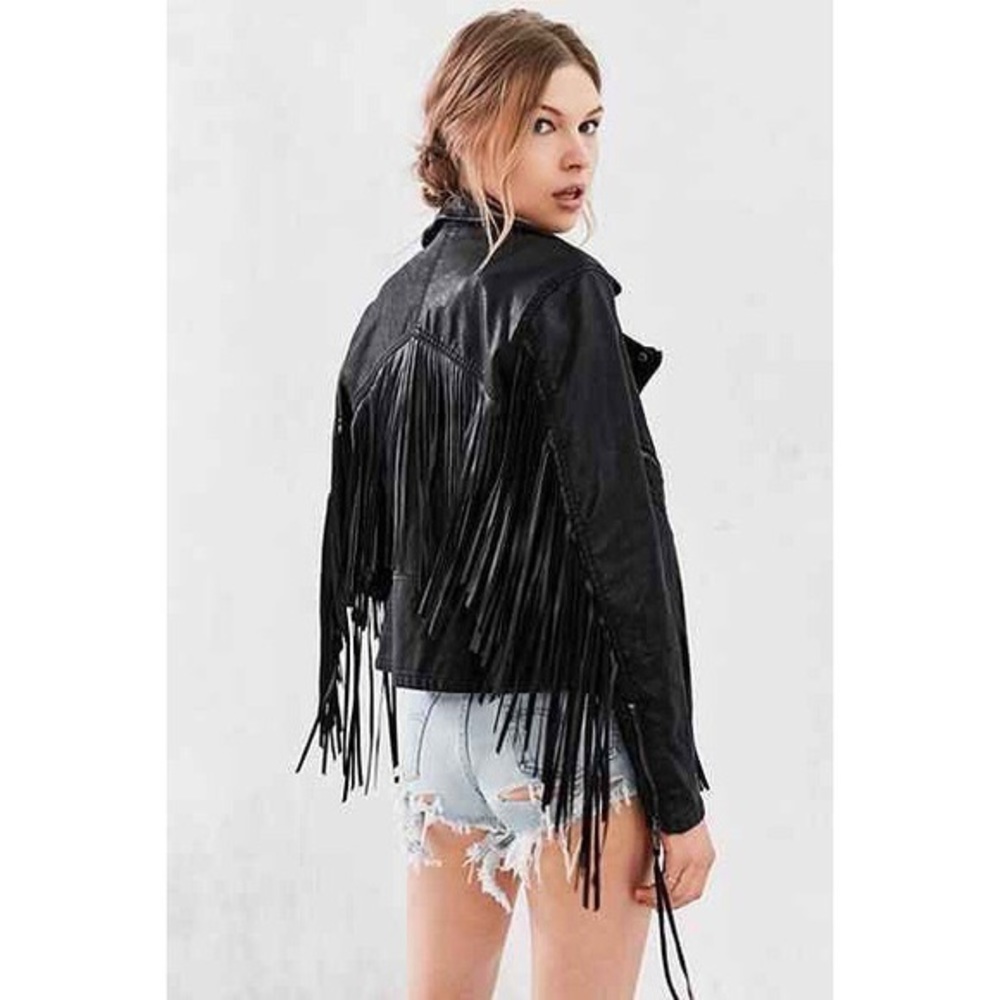 Vegan leather fringe jacket